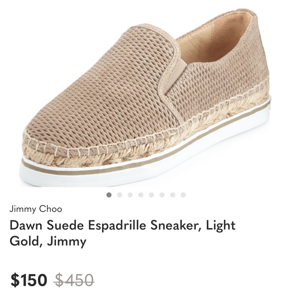 Jimmy Choo Dawn Metallic Beige Tan Slip-On Espadrilles Casual Suede Size 6